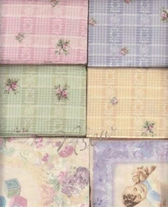 BESSIE PEASE Nursery Baby Fabric Pastels Craft 6 Pack of FQ = 1 - 1/2 yards - Picture 1 of 3