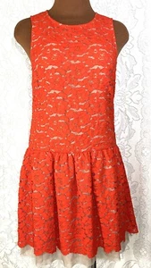 Vestido CeCe By Cynthia Steffe Encaje Ojales Talla 4 Sin Mangas Naranja Forrado Cuello en U - Imagen 1 de 9