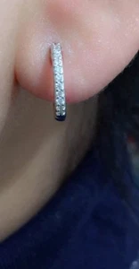 18k Solid White Gold Genius Diamond 0.18CT Kid/Lady Hoop Earrings. - Picture 1 of 9