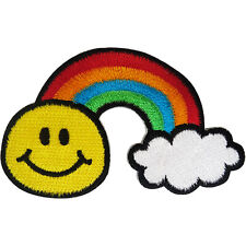 Yellow Smiley Face Rainbow Cloud Patch Iron Sew On Clothes Bag Embroidered Badge