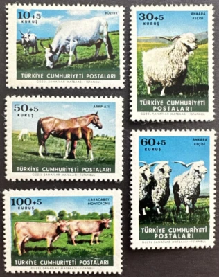 Turkey 1964  Sc# B98 - B102 Set of 5 MNH OG farm animals - Image 1 of 2