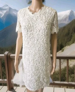 Zara White Textured Lace Short Sleeve shift Dress Juniors Size Medium - Picture 1 of 12