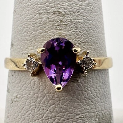 14K Gold Light Purple Pear Cut  Spinel & .01TCW Diamond Ring Size 6.75 / 1.5g - Image 1 of 4