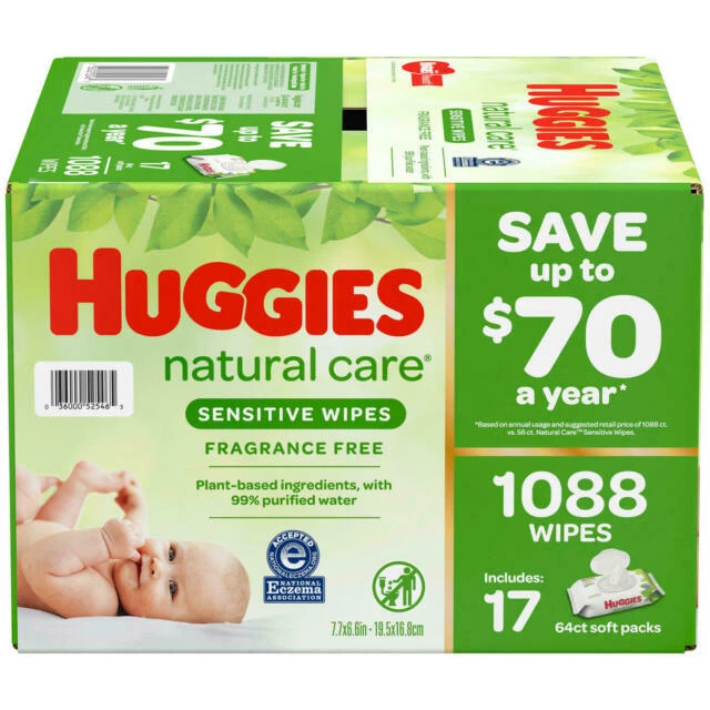 Huggies 52639 Natural Care Sensitive Baby Wipes - 1088 Count