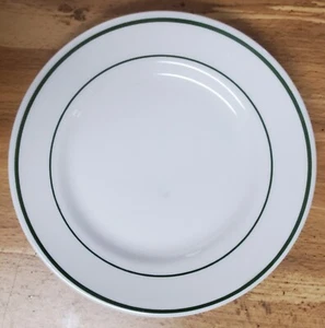 VINTAGE BUFFALO CHINA 7 INCH ROUND GREEN STRIPED RESTAURANT WARE - Picture 1 of 2
