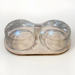 Wood Serving Board Tray with 2 Glass Dome Cloche Lids Food Safe - Picture 1 of 3