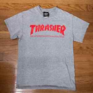 Thrasher Magazine T-shirt Mens Small Gray Red Spellout Logo Skater Skateboarding