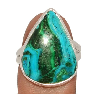 Natural Malachite In Chrysocolla 925 Sterling Silver Ring Jewelry s.8.5 CR58118 - Picture 1 of 1
