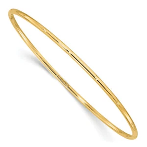 14K Solid Yellow Gold 2mm Slip On Bangle Bracelet - Picture 1 of 12