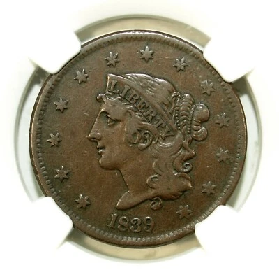 1839 NGC VF 20 BN Booby Head Coronet Head Large Cent ☆☆ Great For Sets ☆☆ 039 - Image 1 of 3