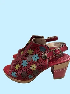 L'Artiste by Spring Step Pricilla Red Sz38 Women Shoes Sandals Slingback Flowers - Picture 1 of 10