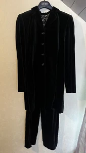 Vintage Laura Ashley Black Velvet Suit, Blazer Jacket and Tapered Trouser 90s 12 - Picture 1 of 11