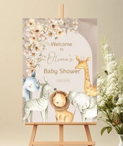 Personalised Baby shower eucalyptus safari welcome sign, gender reveal backdrop - Picture 1 of 1
