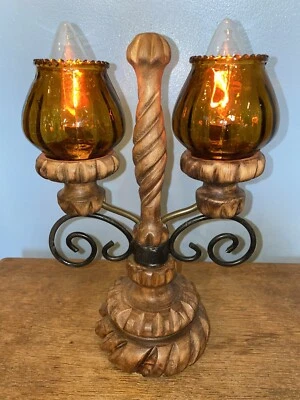 Base de abajur de madeira vintage para casa de campo - Imagem 1 de 4