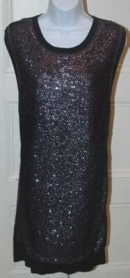 Vestido Suéter REED KRAKOFF NUEVO CON ETIQUETAS Negro Cachemira Sin Mangas Lentejuelas Plateadas Talla L Foto 1 de 4
