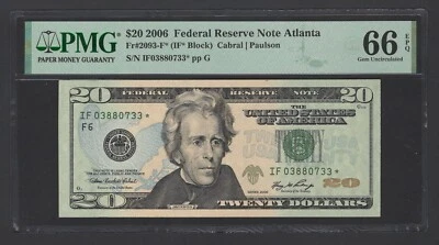 United States-Fed. Reserve 20 Dollars 2006 Fr#2093-F* (IF* Block) UNC Grade 66 - Image 1 of 2