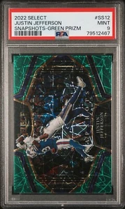 2022 Select Justin Jefferson Snapshots-Green Prizm 5/5 PSA 9 - Pop 1 - Picture 1 of 4