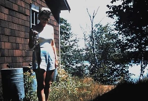 Red Border Slide, Pretty Lady in period Shorts / Shirt with Fish - Picture 1 of 1