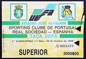 Boleto Sporting CP vs Real Sociedad UEFA Europa League 1988 - Imagen 1 de 2