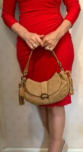 A.N.A. A NEW APPROACH BEIGE SUEDE LEATHER WITH TASSELS SHOULDER BAG, GREAT SHAPE - Picture 1 of 8