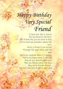 Happy Birthday to a Very Special Friend A5 Card Friendship Best Friend With Love - Picture 1 of 2