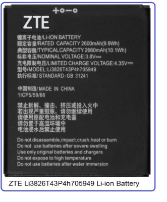 Batería ZTE Li3826T43P4h705949 ZTE Blade A5 A3 Foto 1 de 4