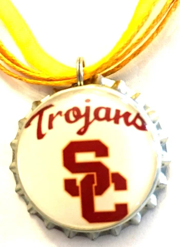 Handmade USC "SC Trojans" Football Inspired Bottle Cap Organza Voile Necklace Cover