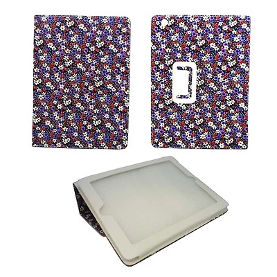 CASE FOR APPLE IPAD 2 3 4 RED WHITE AND PURPLE FLOWER DESIGN PU LEATHER COVER - Image 1 of 4