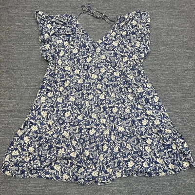 Antiguo Vestido Azul Marino Para Mujer 3X Azul Floral Manga Acampanada Boho Cottage Core Playa Foto 1 de 4