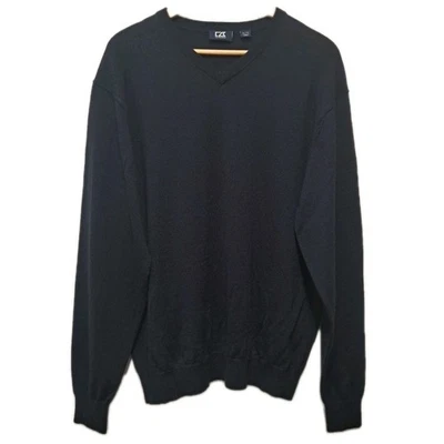 Cutter Buck Sweater Mens XL Navy Blue Merino Wool Knit V-Neck Lightweight Golf - Image 1 of 4