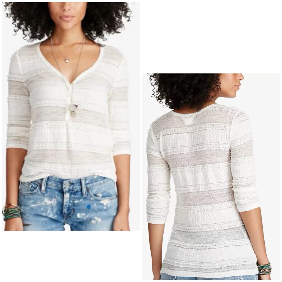 Top Ralph Lauren Denim & Supply para mujer XL beige Henley encaje elástico Foto 1 de 4
