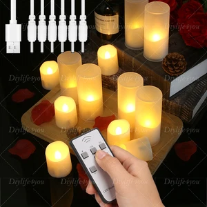 6×Wiederaufladbar Flacker LED Teelichter LED Kerzen Fernbedienung Dimmbar Timer - Bild 1 von 19