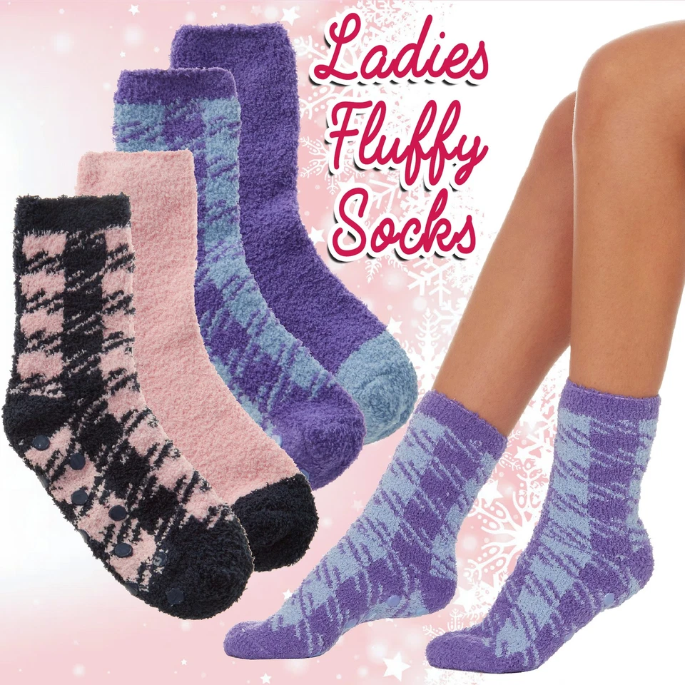 Damas Cálido Acogedor Cama Esponjosa Cheque Invierno Ropa de salón Calcetines con Empuñadura Antideslizante 4-8 Foto 1 de 1