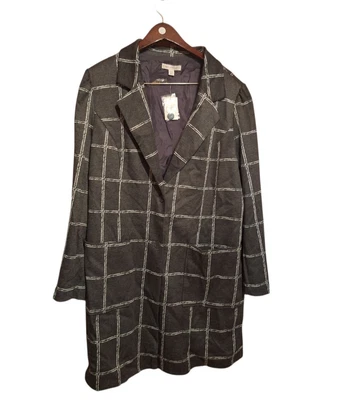 Cato Plus SZ 20W Charcoal  Gray Windowpane Plaid Coat Longline Blazer Jacket NWT - Image 1 of 4