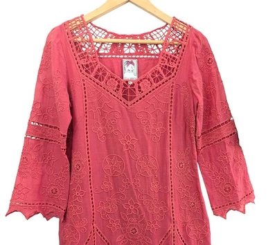 Vestido Yoana Baraschi Talla 6 Bordado Encaje Forrado Coral Anthropologie Foto 1 de 4