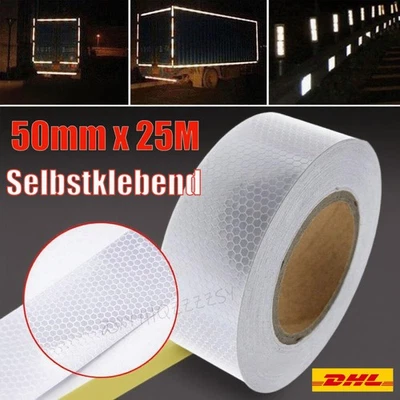 25m 50mm Reflektorfolie Reflektorband Selbstklebend Warnung Warnaufkleber Silber - Bild 1 von 4