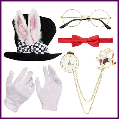 PESENAR Conjunto de Disfraz de Conejo Blanco Sombrerero Loco Sombrero Orejas de Conejo Topper Sombrero de Peluche Foto 1 de 4