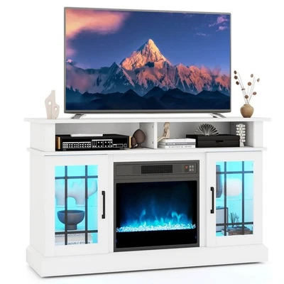 TV Stand with Electric Fireplace LED Lights Remote Controls Storage Cabinets - Image 1 of 4