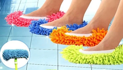 Un paio di pantofole mop 2 in 1 in microfibra pulire camminando doppio utilizzo  - Immagine 1 di 4