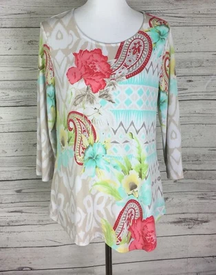 Top para mujer Chico’s multicolor floral cachemira dobladillo asimétrico talla 1 (M/8) Foto 1 de 4