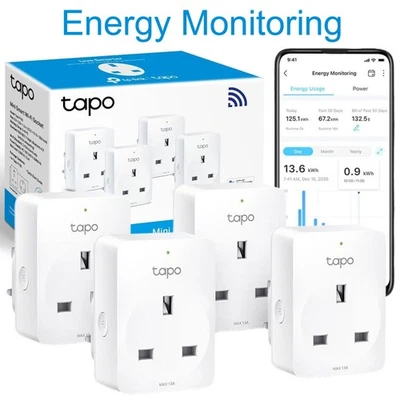 Tapo Smart Plugs With Energy Monitoring 4 Pack  Alexa & Google Compatible - Image 1 of 4