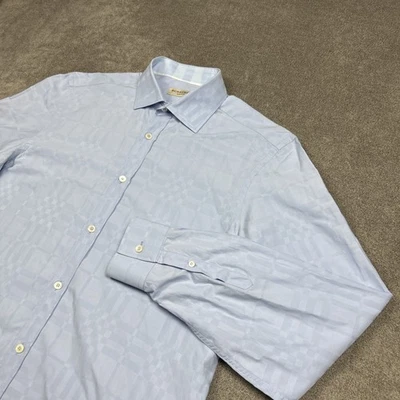 Burberry London Dress Shirt Mens 16.5 34/35 Tailored Light Blue Jacquard Button - Image 1 of 4