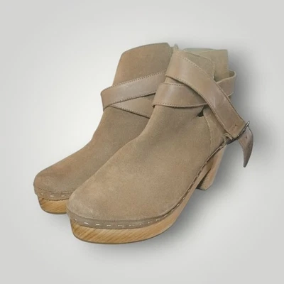 FREE PEOPLE Bungalow Marrón Arena Gamuza Tirantes Madera Zueco Botas Zapatos 41 Foto 1 de 4