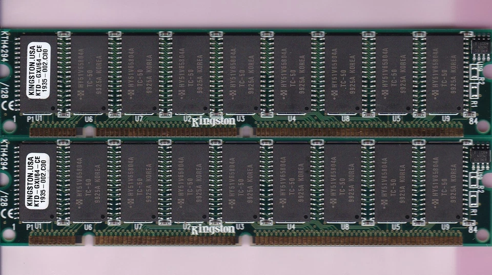 128MB 2x64MB 60ns KINGSTON KTD-GXI/64 KTH4294/128 ECC 168-Pin 3.3V EDO DRAM Kit - Image 1 of 2