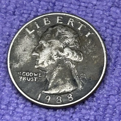 1988 D Washington BLACKIE Error Quarter w/ Missing Clad On Both The Obv & Rev  - Image 1 of 4