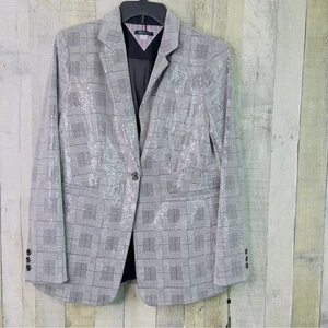 Tommy Hilfiger Jacke Größe 10 transparente Palette gemischtes Muster schwarz/grau/weiß - Bild 1 von 14