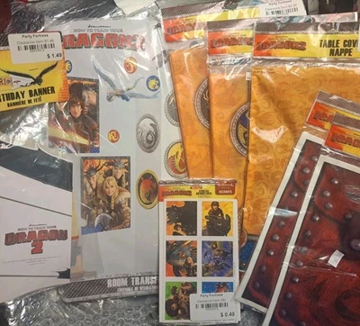 Vtg Lot HOW TO TRAIN YOUR DRAGON  Birthday Party Supplies Set 16 Guests EPIC uni - Image 1 of 4