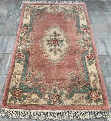 Vintage Chinese Rug Stunning Floral Large Rug Art Deco Cozy Rug 3x6 ft Free Ship - image 1 of 4