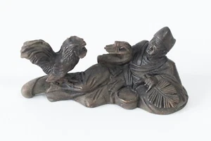 Bronze Statue Antique Sculpture Chinese Rooster Man lying down (A135) - Picture 1 of 11