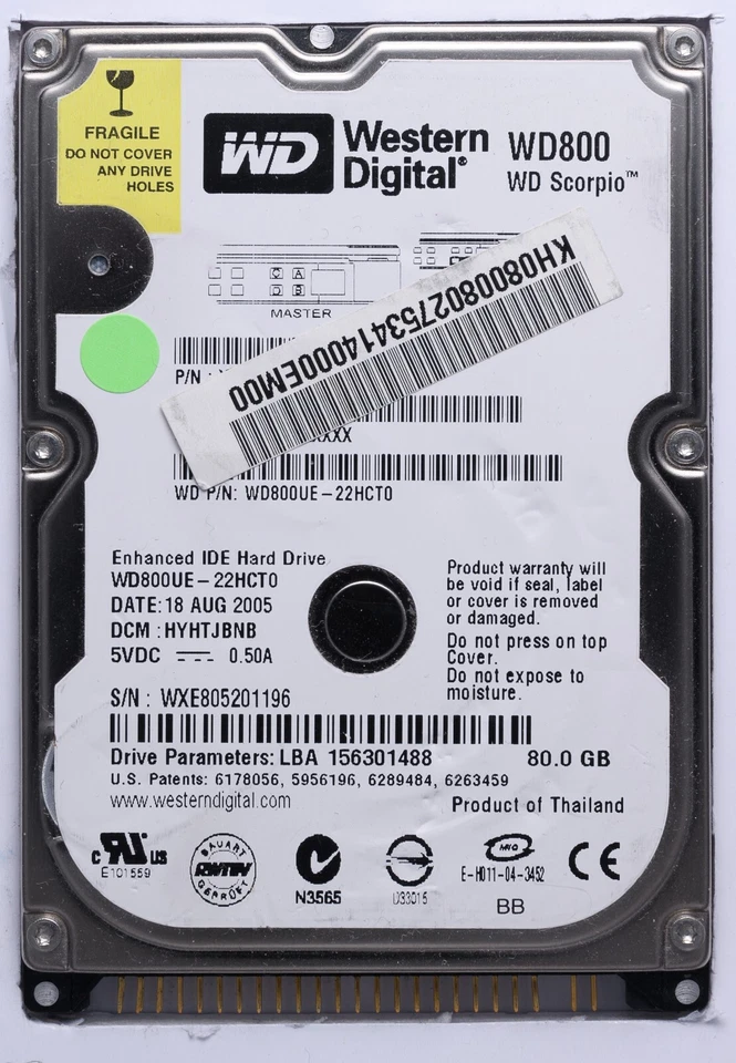 IBM Travelstar 20GB IDE 2.5" Laptop HDD Model IC25N020ATCS04-0 P/N: 07N8367 - Image 1 of 2